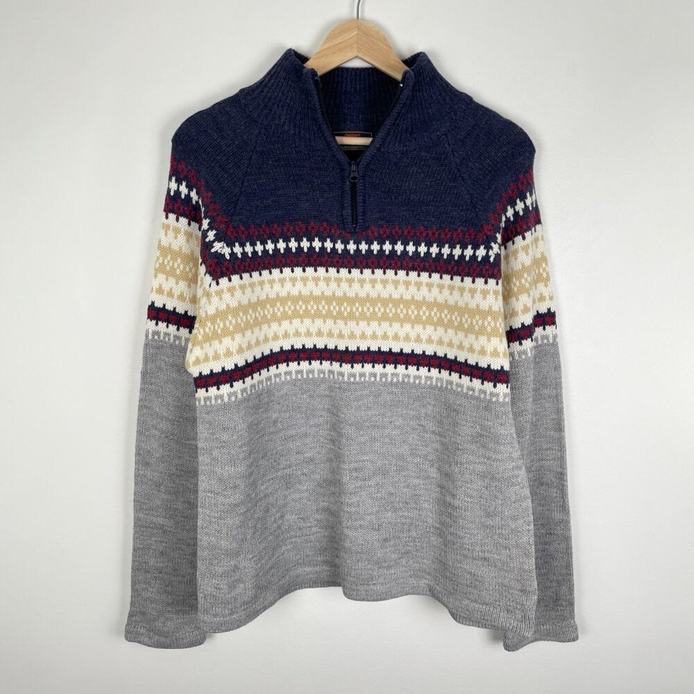 Vintage y2k Route 66 Wool Blend 1/4 Zip Sweater Fair Isle Henley Pullover Mens M